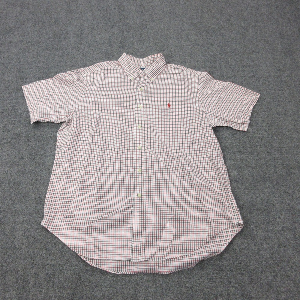 Vintage Ralph Lauren Shirt Mens Large Red Check Cotton Short Sleeve Button Front